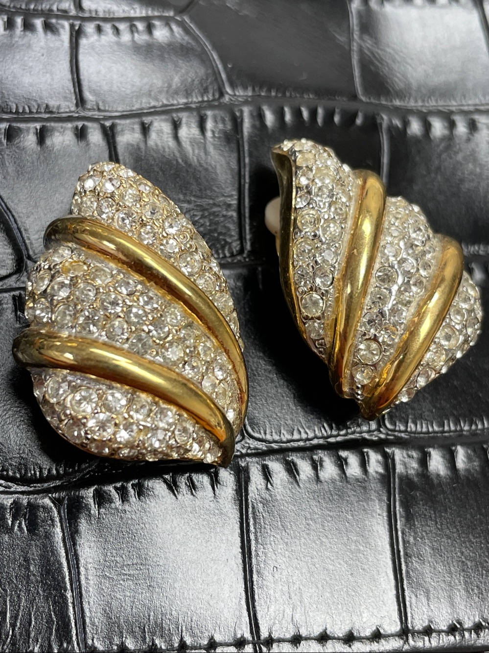 Gold and Crystal Fan Clip-On Earrings by St. John